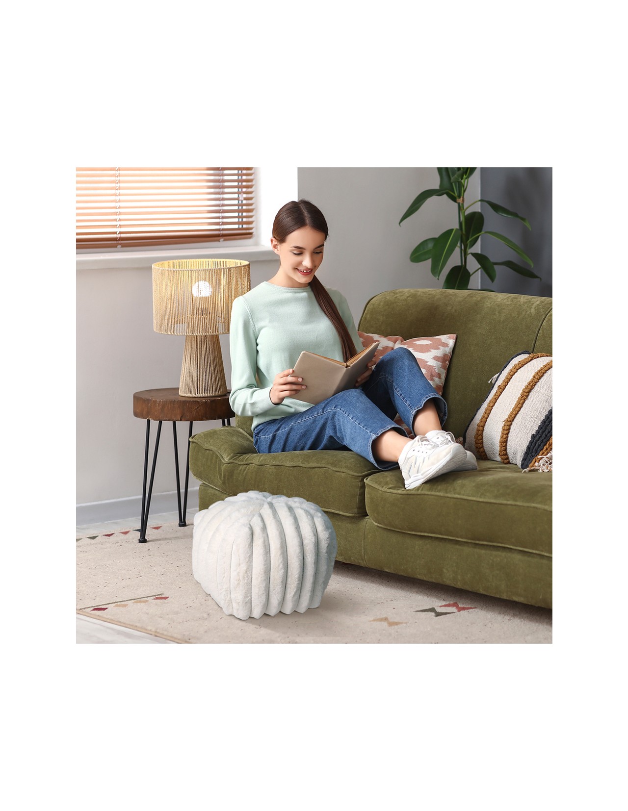 Puff Sacoos Taburete Reposapies Peluche Beige