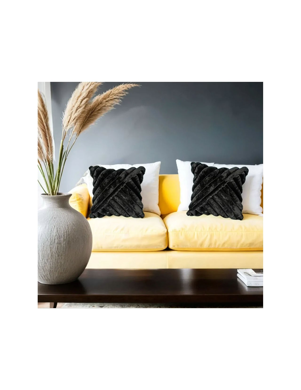 Set de 2 Cojines Coprire Peluche Diagonal 45cm Negro