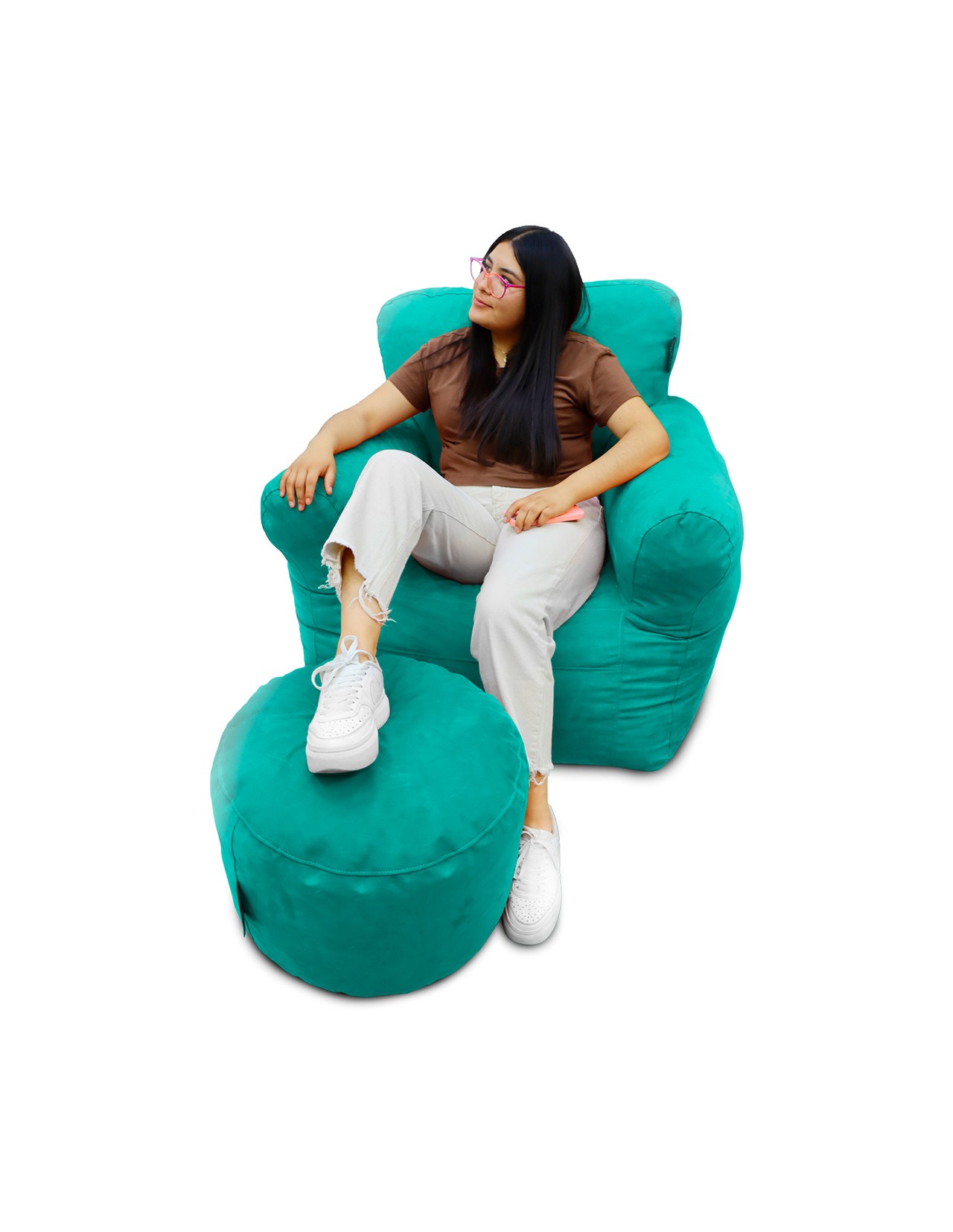 Puff Sacoos Sillón Individual y Reposapies Turquesa para Adulto