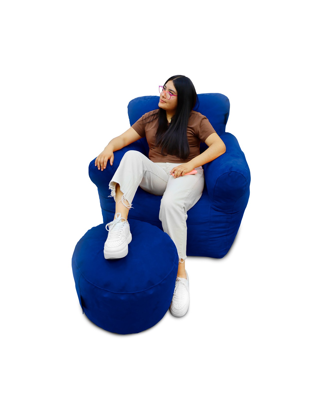 Puff Sacoos Sillón Individual y Reposapies Azul para Adulto