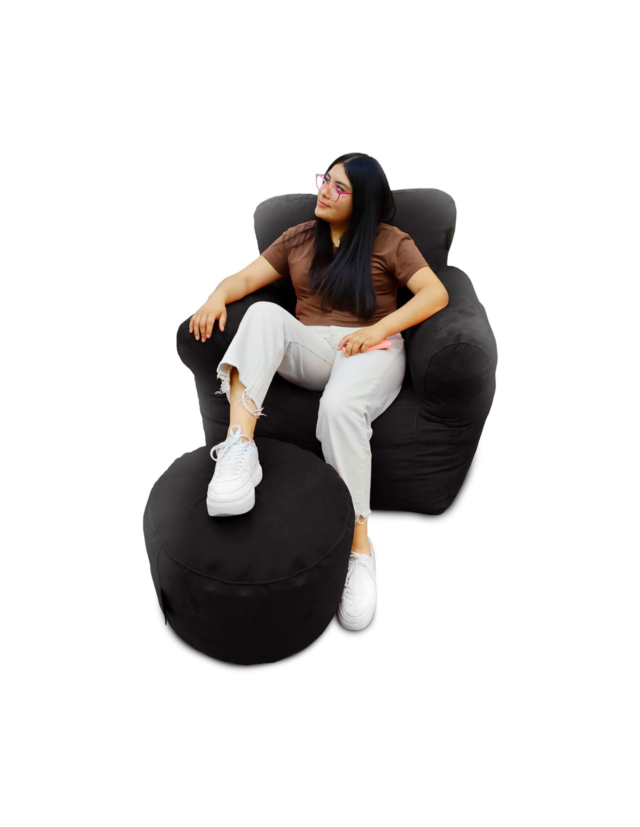 Puff Sacoos Sillón Individual y Reposapies Gris Oscuro para Adulto