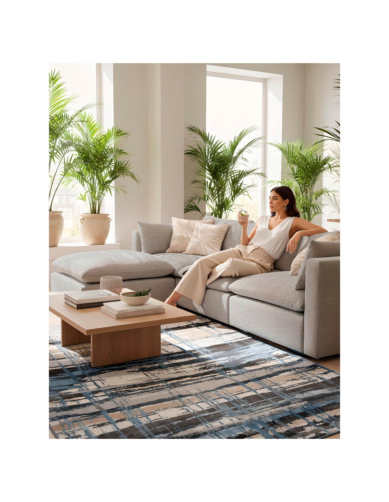 Sala Modular Coprire 3 Plazas + Taburete Georgia Gris Claro