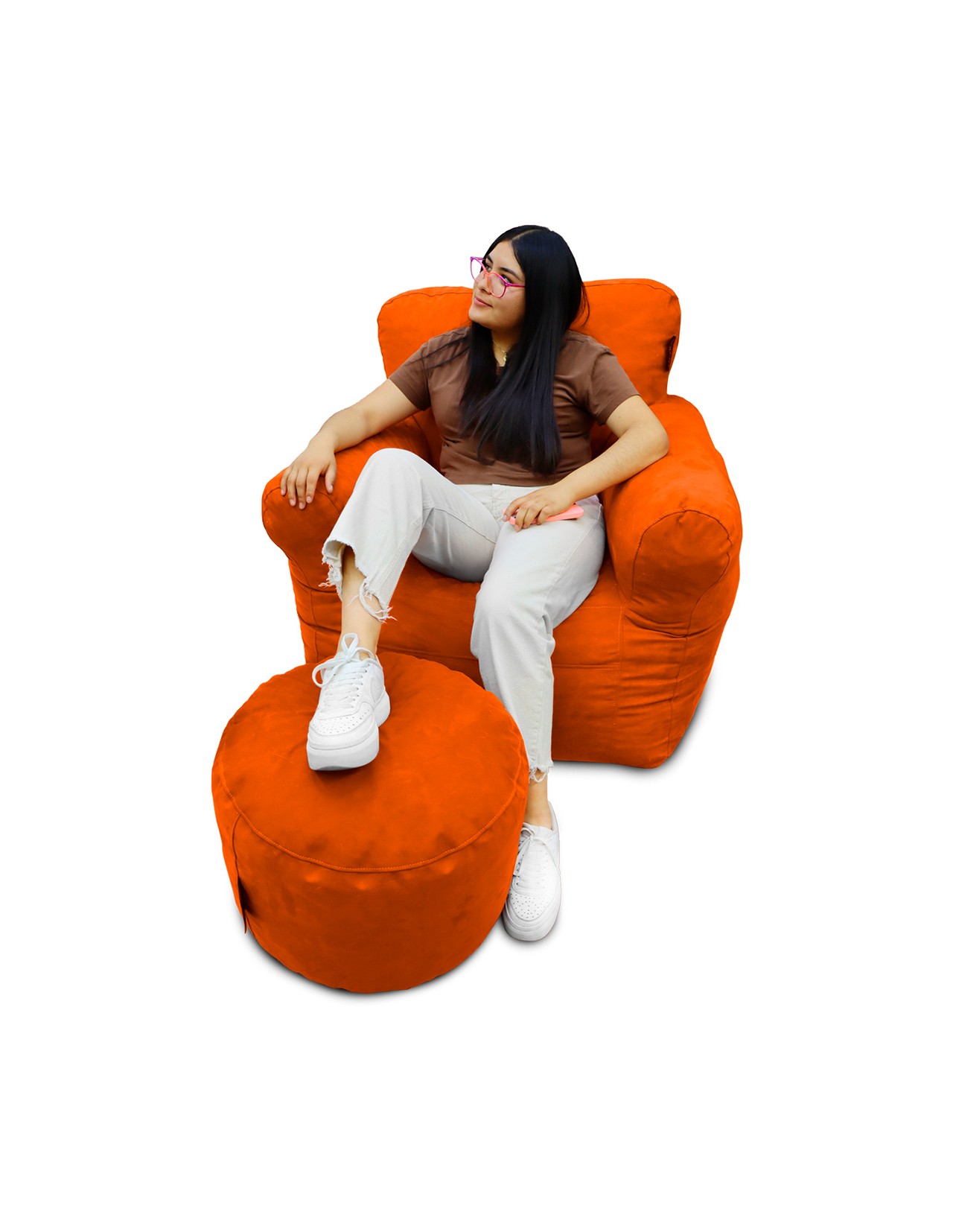 Puff Sacoos Sillón Individual y Reposapies Naranja para Adulto