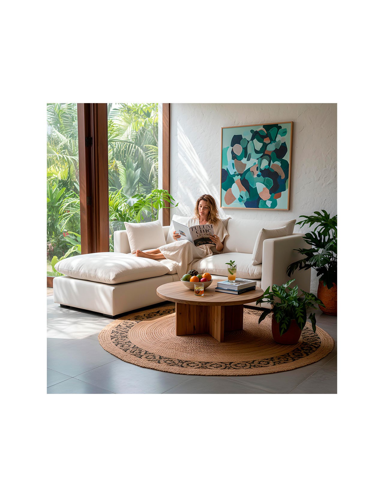 Sala Modular Coprire Georgia 2 Plazas y Taburete Beige