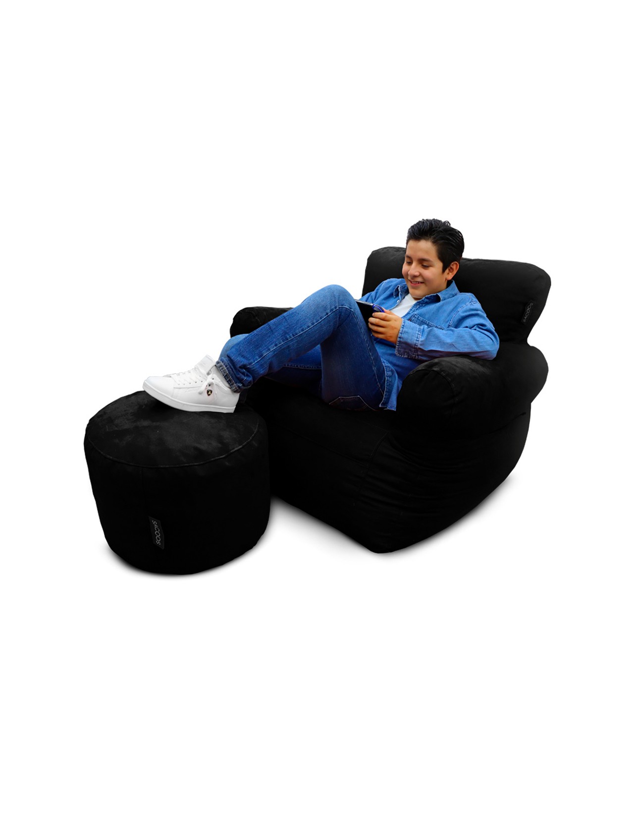 Puff Sacoos Sillón Individual y Reposapies Negro para Adulto