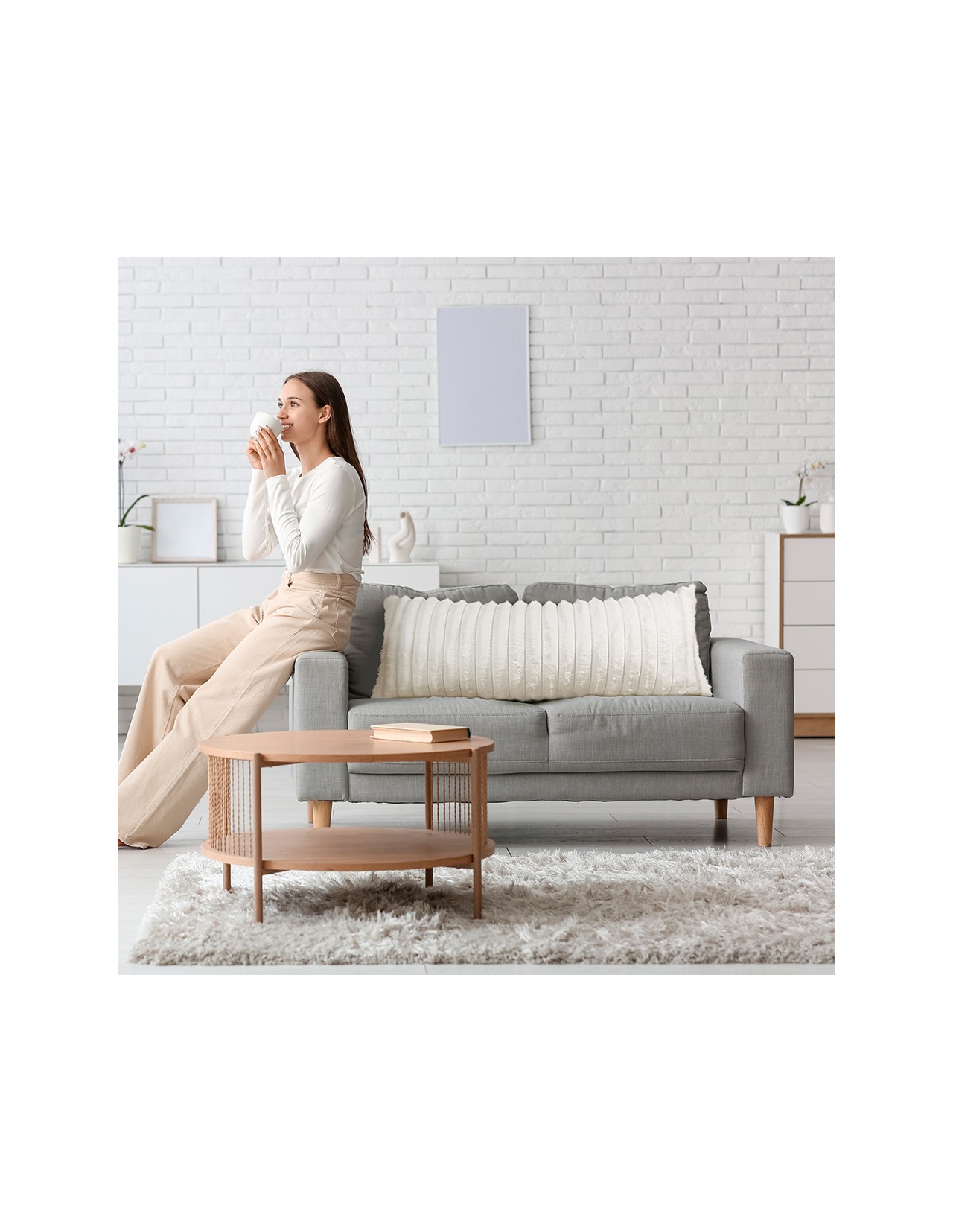 Body Pillow Coprire Peluche Acanalado Beige